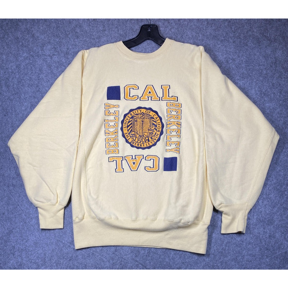 Vintage Champion Cal Berkeley Sweatshirt Mens Large Yellow Reverse Weave 90s USA - Picture 1 of 16